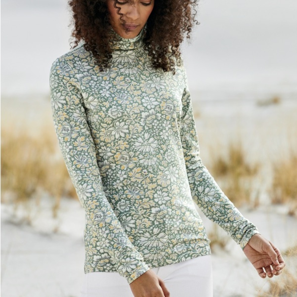 Sage Green Etched Flowers Turtleneck tee by Peruvian Connection